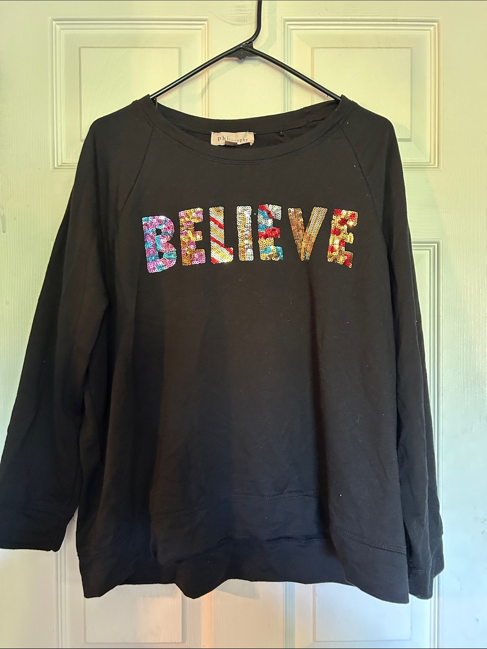 Philosophy Black Sweatshirt with Multicolor 'BELIEVE' Embroidery